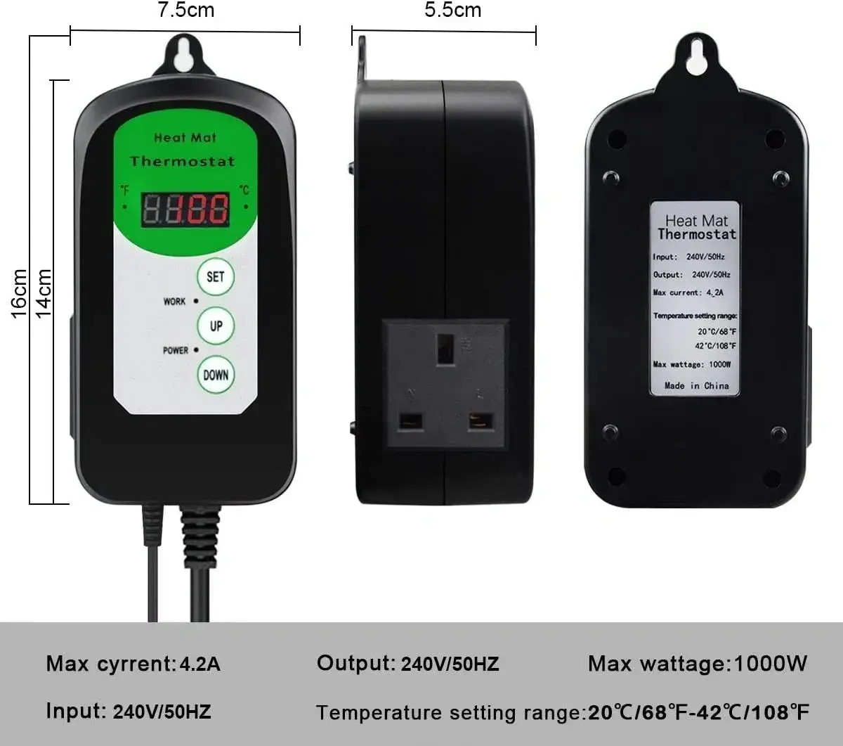 Heat Mat Thermostat Controller with 6ft lead. Heat Mat Thermostat Controller with 6ft lead.