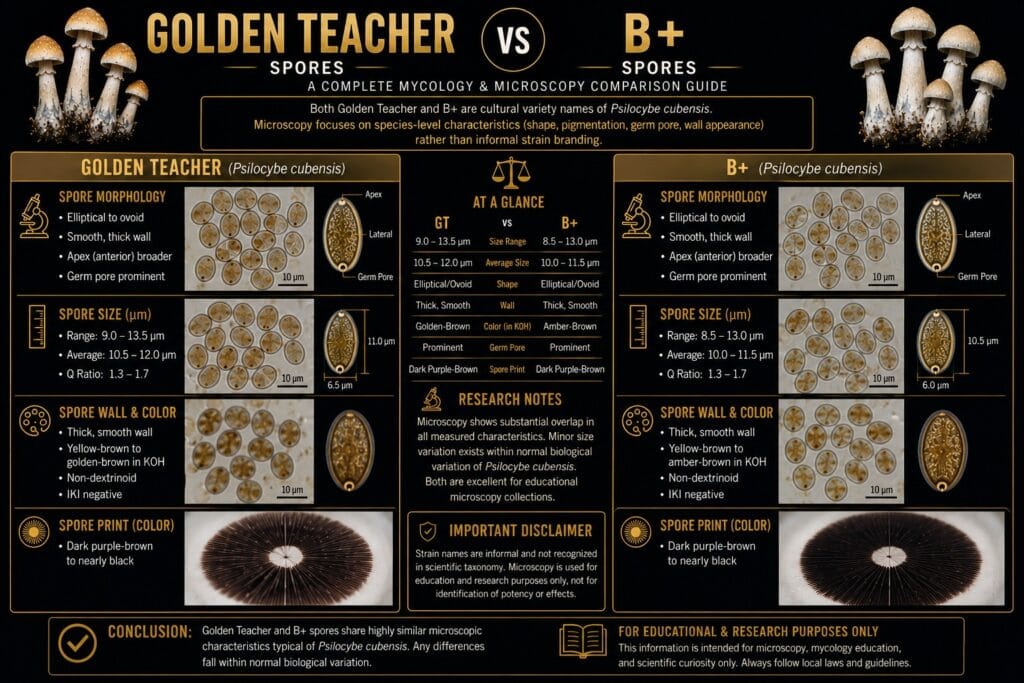 Comparing Golden Teacher and B+ spores strains