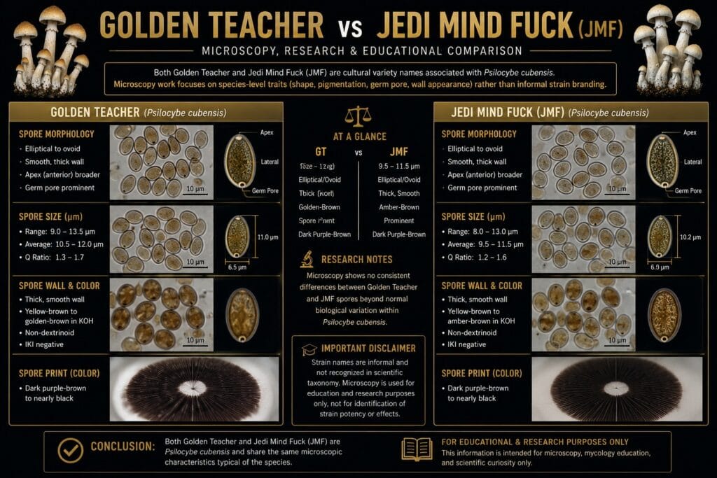 Comparing Golden Teacher and Jedi Mind Fuck spore strains