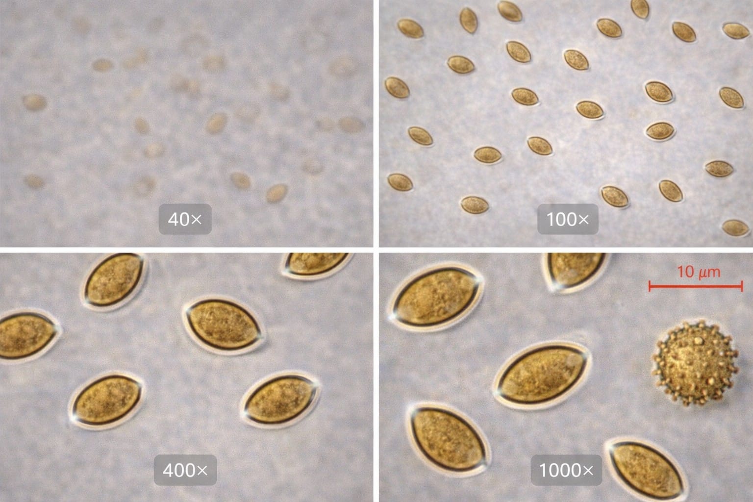 Common spore magnification steps