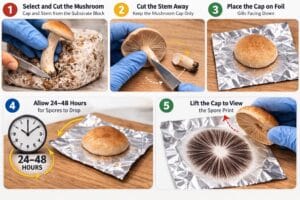 step by step guide showing how spore prints are made