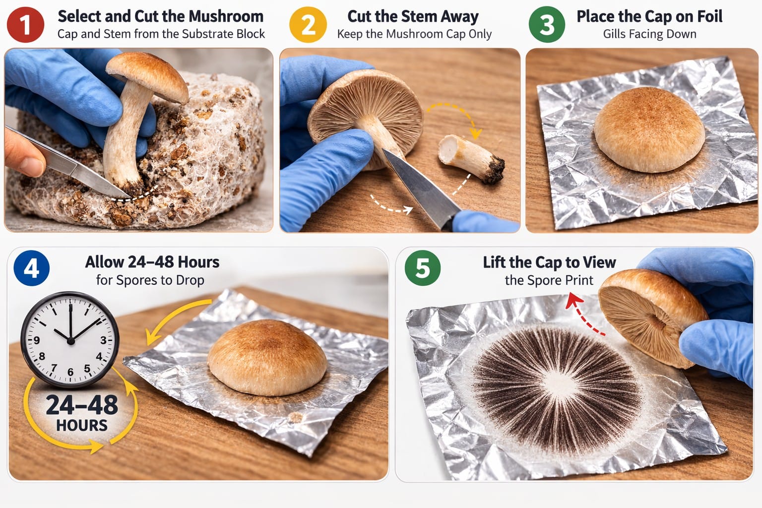 step by step guide showing how spore prints are made 