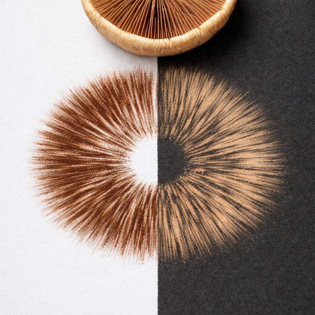 mushroom spore print on paper showing spore colour