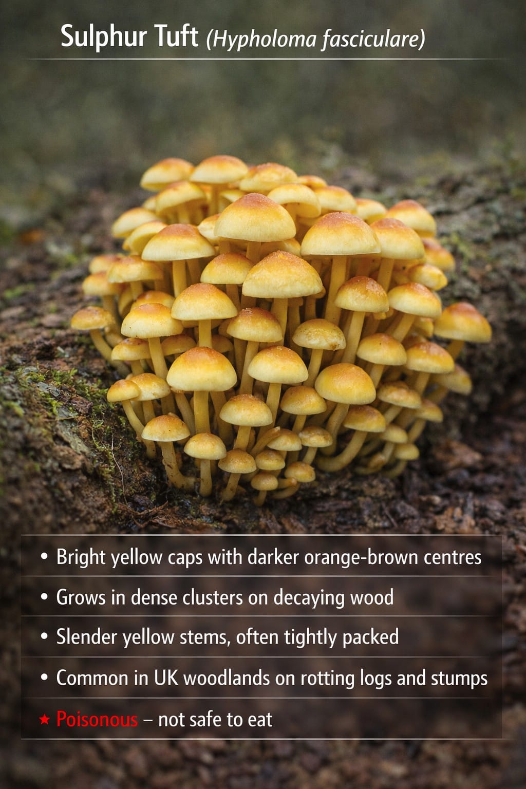 Sulphur Tuft yellow clustered mushrooms UK