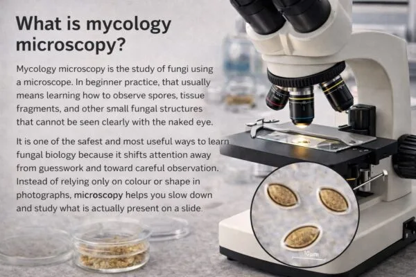Beginner mycology microscopy educational setup