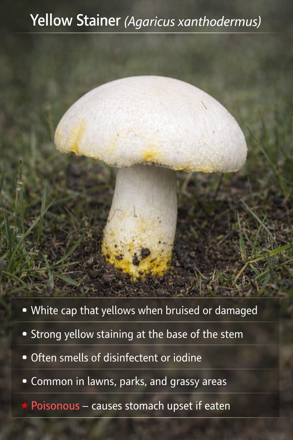 Yellow Stainer mushroom UK white agaricus yellow staining