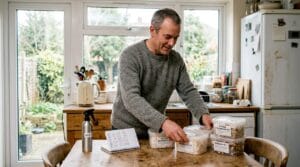 Mushroom cultivator setting up home kitchen