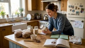 Home cultivator preparing mushroom growing workspace