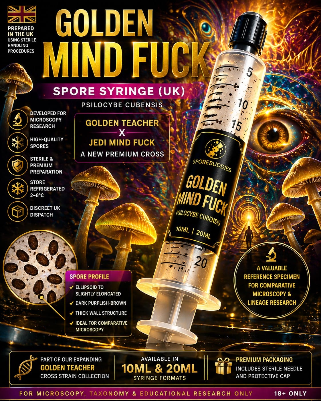 Golden Mind Fuck Spore Syringe (UK) – Golden Teacher x Jedi Mind Fuck Cross Research Specimen