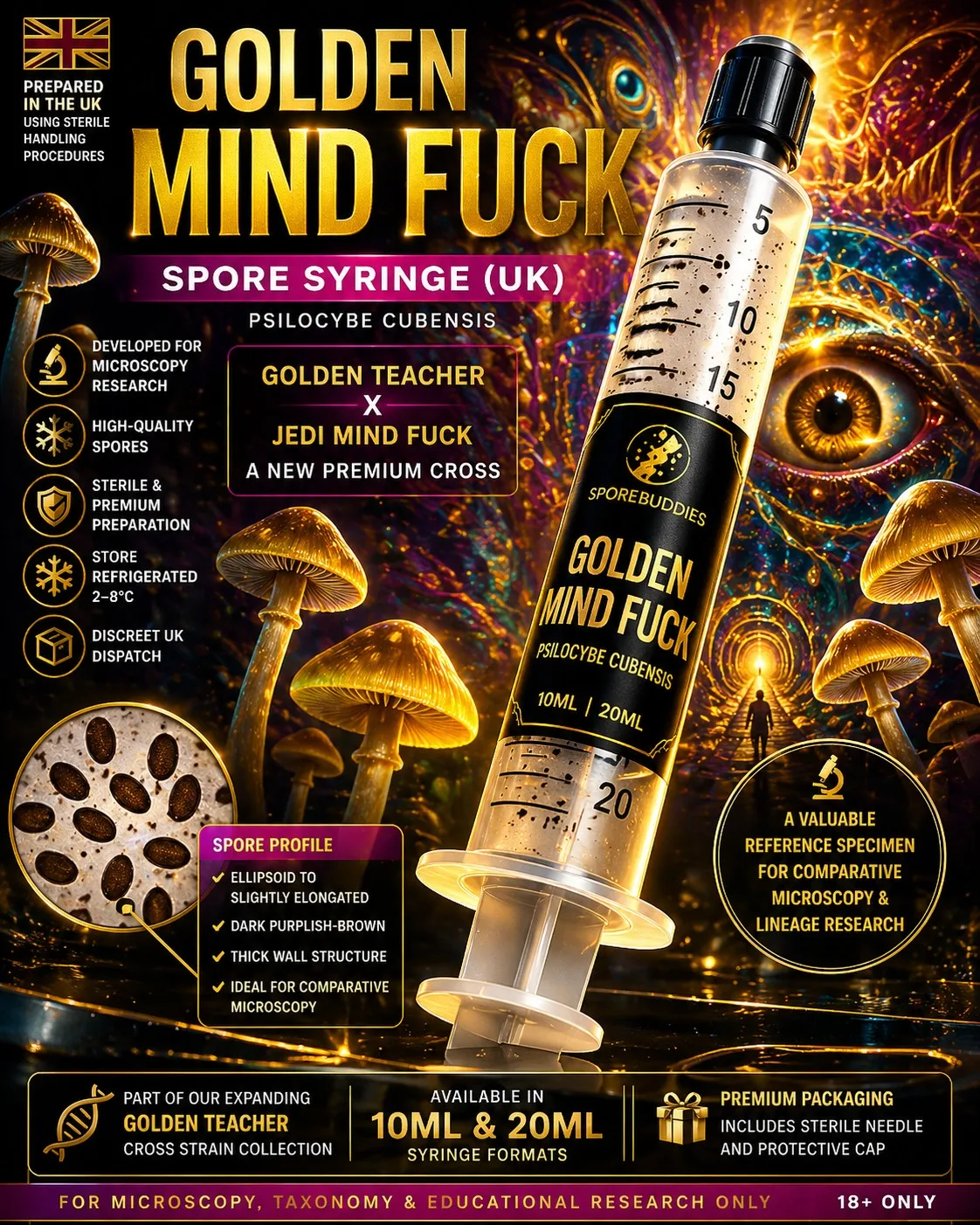 Golden Mind Fuck spore syringe Golden Teacher Jedi Mind Fuck cross