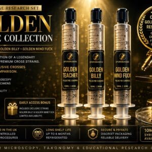 Golden Lineage Collection – Golden Teacher, Golden Billy & Golden Mind Fuck Spore Syringe Bundle (UK)