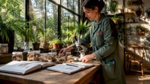 Educator preparing mushroom science lab materials