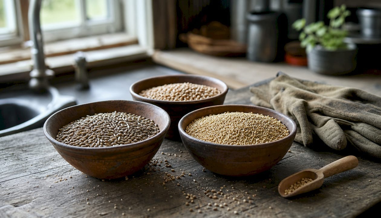 Close-up of grains used for mushroom spawn expansion