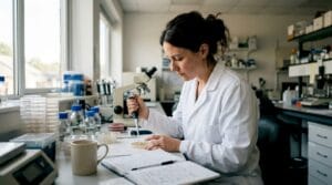 Scientist preparing spore viability test outdoors