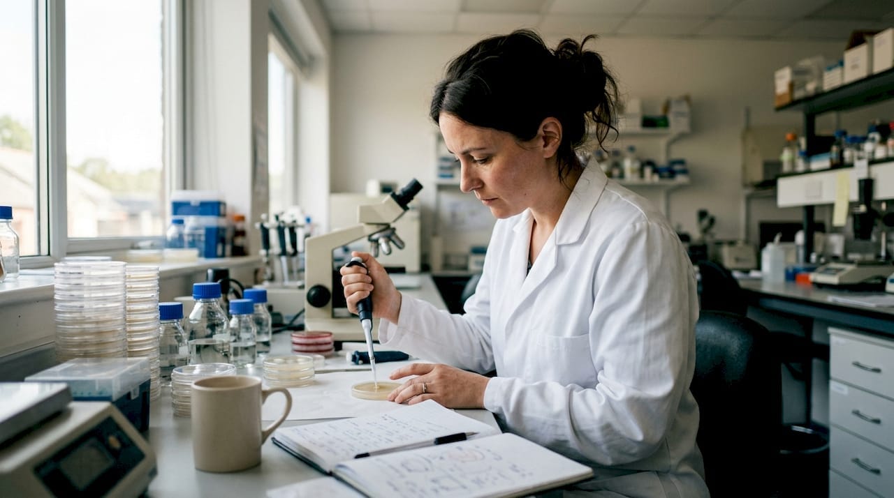 Scientist preparing spore viability test outdoors