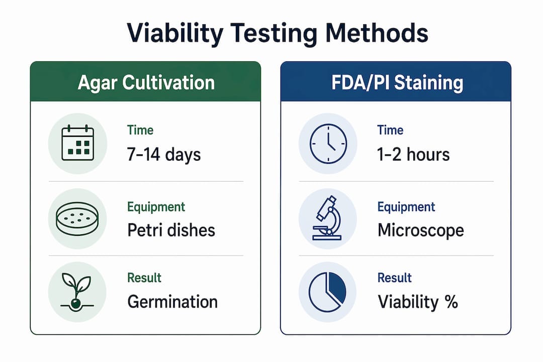 Infographic comparing spore viability test methods