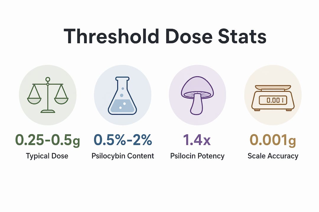 Infographic showing key statistics about psilocybin mushroom threshold dose