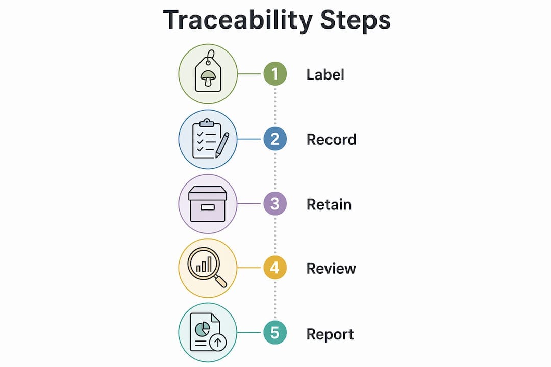 Infographic showing practical mushroom traceability steps