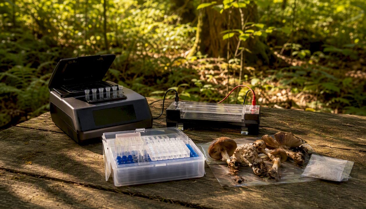 Portable fungal DNA barcoding field lab setup