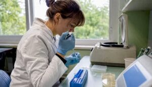 Hands pipetting fungal DNA in lab