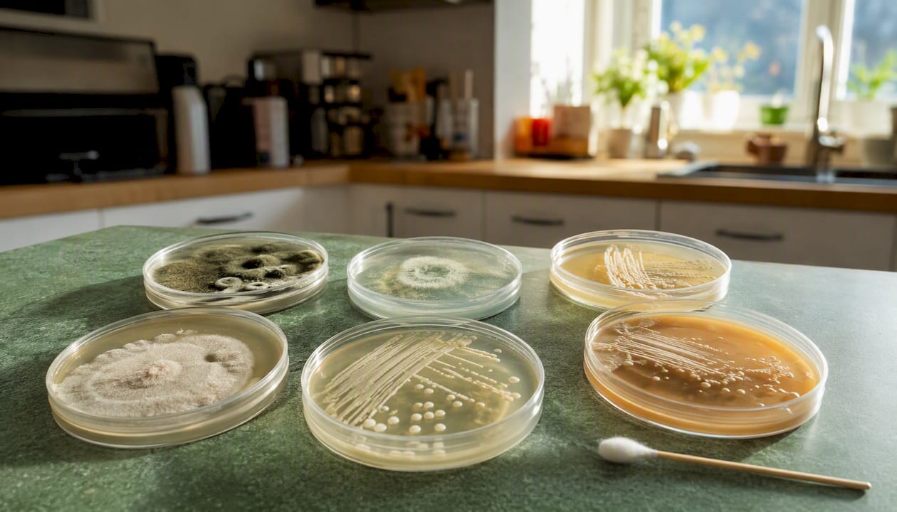 Agar plates showing fungal cultures for contamination check