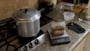 Home mushroom cultivation sterilization setup