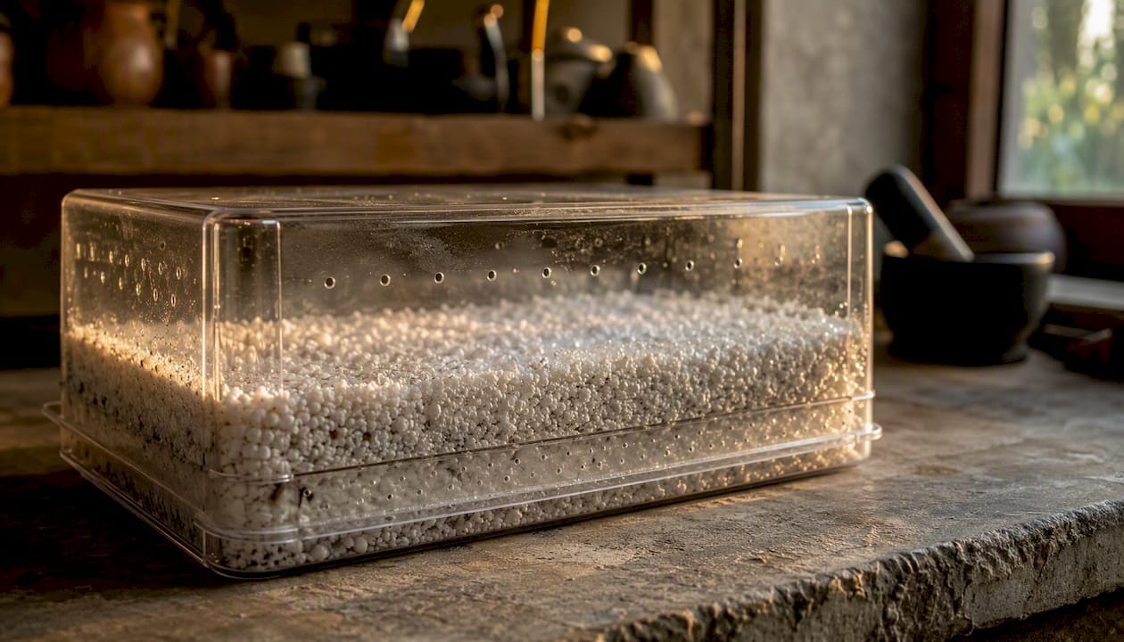 Shotgun fruiting chamber with many small holes