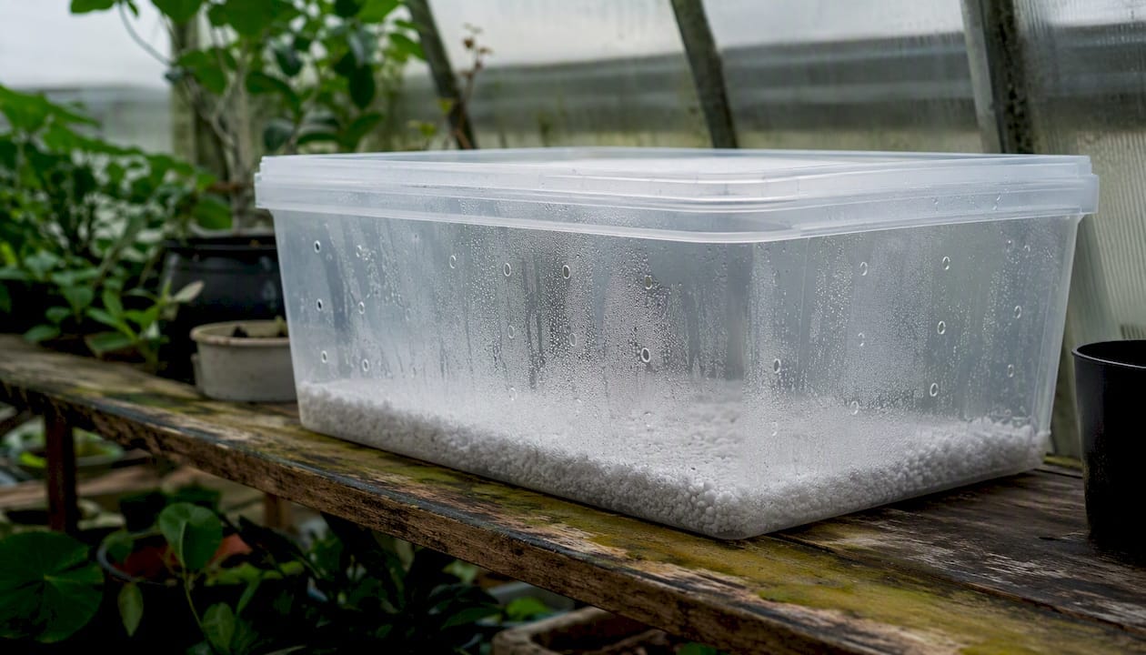 Monotub fruiting chamber with holes and perlite