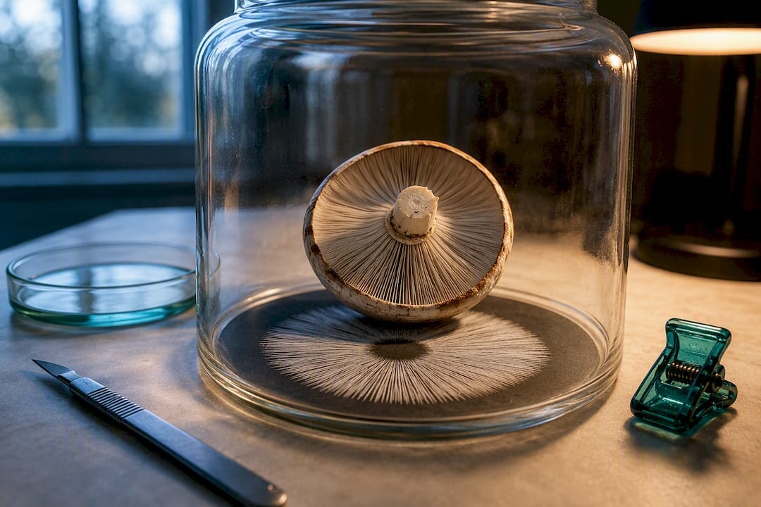 Mushroom cap making a spore print