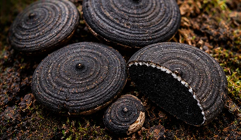 King Alfred's Cakes - UK mushroom identification quiz answer King Alfred's Cakes (Daldinia concentrica), AI-generated illustration