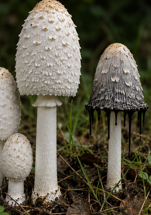 Shaggy Ink Cap - UK mushroom identification quiz answer Shaggy Ink Cap (Coprinus comatus), AI-generated illustration
