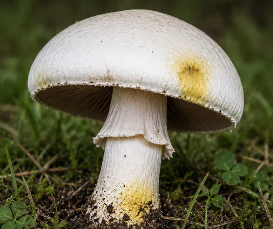 Yellow Stainer - UK mushroom identification quiz answer Yellow Stainer (Agaricus xanthodermus), AI-generated illustration