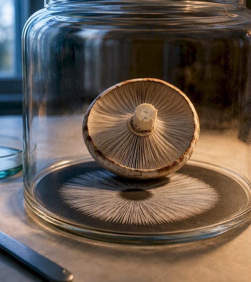 Mushroom cap making a spore print