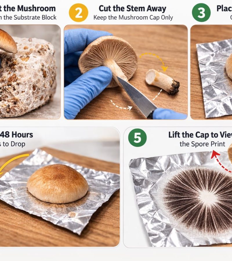 step by step guide showing how spore prints are made